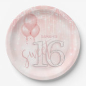 String Lights & Balloons Sweet 16 Rose Gold ID473 Pappteller (Vorderseite)