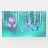 String Lights & Balloons Sweet 16 TealPurple ID473 Banner (Horizontal)