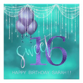 String Lights & Balloons Sweet 16 TealPurple ID473 Poster (Vorderseite)