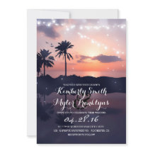 String Lights Beach Palms Sunset Wedding