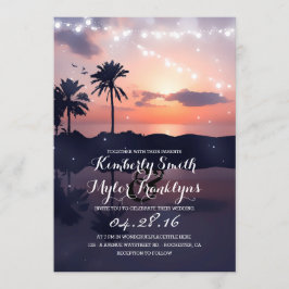String Lights Beach Palms Sunset Wedding Einladung