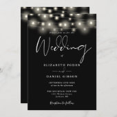 String Lights Black And White QR Code Wedding Einladung (Vorne/Hinten)