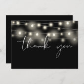 String Lights Black And White Script Calligraphy Dankeskarte (Vorne/Hinten)