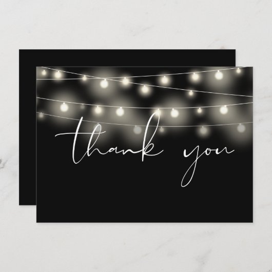String Lights Black And White Script Calligraphy Dankeskarte (Vorne/Hinten)