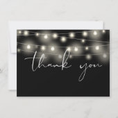 String Lights Black And White Script Calligraphy Dankeskarte (Vorderseite)