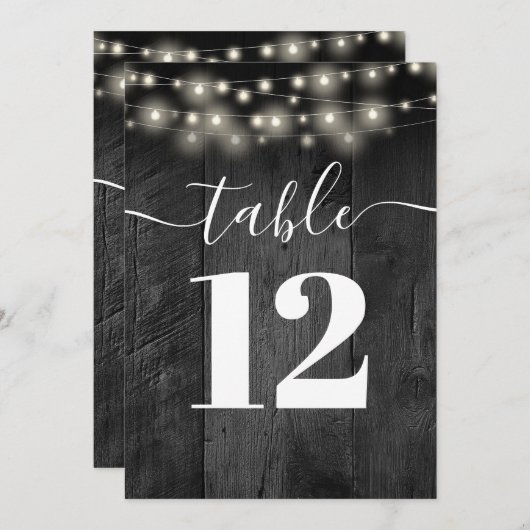 String Lights Black Barn Wood Boho Tischnummer (Vorne/Hinten)