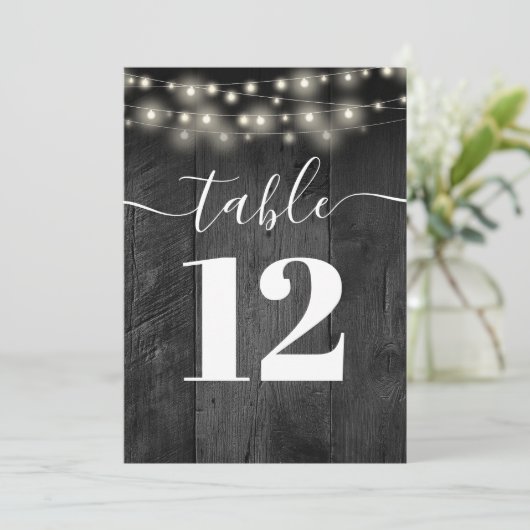 String Lights Black Barn Wood Boho Tischnummer (Stehend Vorderseite)