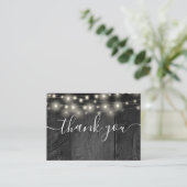 String Lights Black Barn Wood Wedding Vielen Dank Platzkarte (Stehend Vorderseite)