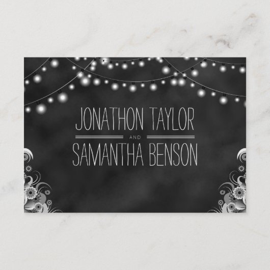 String Lights Black Chalkboard Empfang Card Begleitkarte (Rückseite)