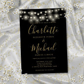 String Lights Black Gold Elegante Script Hochzeit Einladung