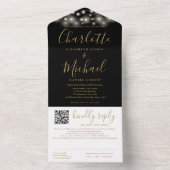 String Lights Black Gold Script QR Code Hochzeit All In One Einladung (Innen Boden)