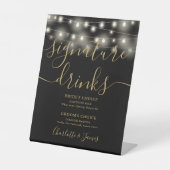 String Lights Black Gold Wedding Signature Drinks Sockelschild (Vorderseite)