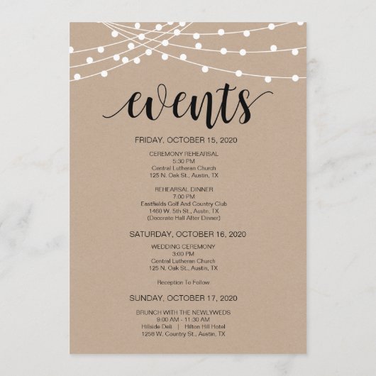 String Lights, Black, What to do, Itinerary Card Programm (Rückseite)