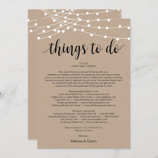 String Lights, Black, What to do, Itinerary Card Programm (Vorne/Hinten)