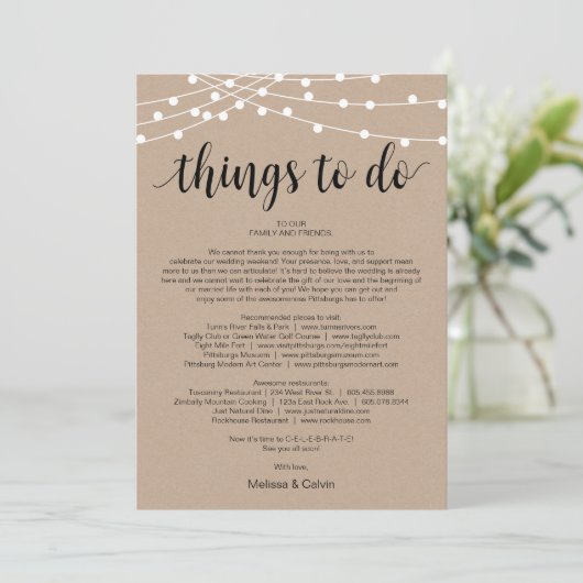 String Lights, Black, What to do, Itinerary Card Programm (Stehend Vorderseite)