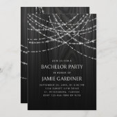String Lights Black Wood Rustic Bachelor Party Einladung (Vorne/Hinten)