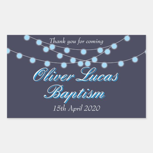 String Lights Blue Baptisse Christening Fevor Rechteckiger Aufkleber (Vorderseite)