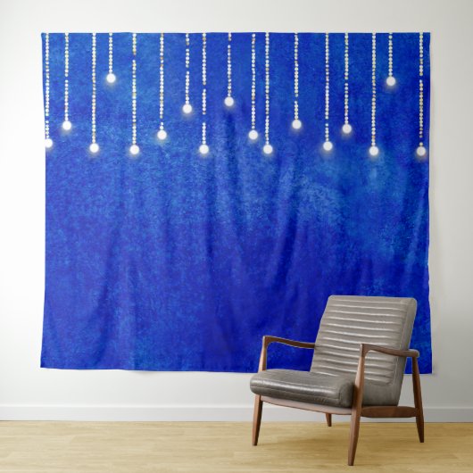 String Lights Blue Christmas Foto Stand Hintergrun Wandteppich (Beispiel (Horizontal))