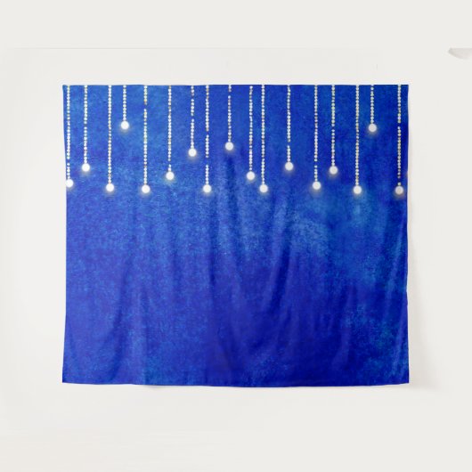 String Lights Blue Christmas Foto Stand Hintergrun Wandteppich (Vorderseite (Horizontal))