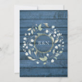 String Lights Blue Rustic Holz Grüne Hochzeit in Einladung (Rückseite)