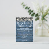 String Lights Blue Wood Floral Wedding Vielen Dank Platzkarte (Stehend Vorderseite)