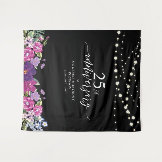 String Lights & Blume 25. Hochzeitstag Wandteppich (Vorderseite (Horizontal))