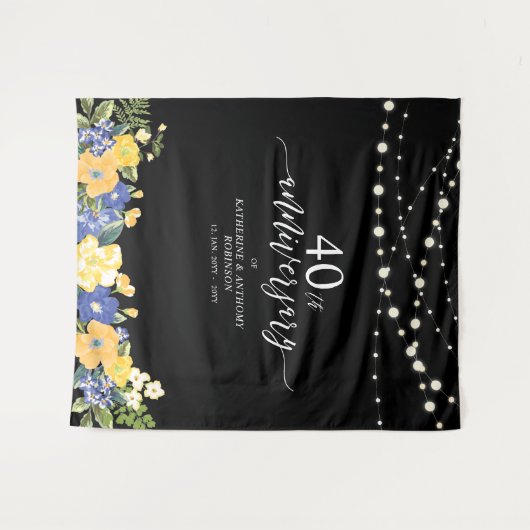 String Lights & Blume 40. Hochzeitstag Wandteppich (Vorderseite (Horizontal))