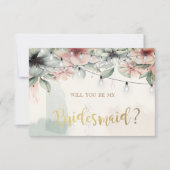 String Lights, Brush Stroke, Floral Bridesmaid Car Einladung (Vorderseite)