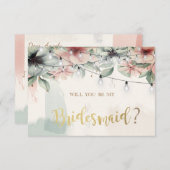 String Lights, Brush Stroke, Floral Bridesmaid Car Einladung (Vorne/Hinten)