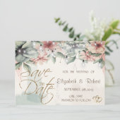 String Lights, Brush Stroke, floral Save the Date (Stehend Vorderseite)