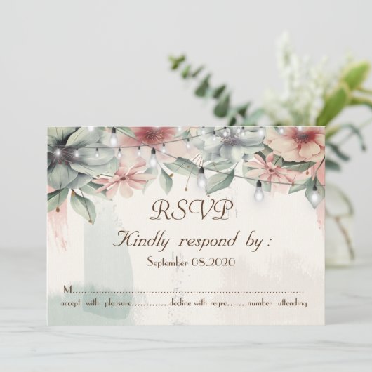 String Lights, Brush Stroke, floral UAWG Einladung (Stehend Vorderseite)