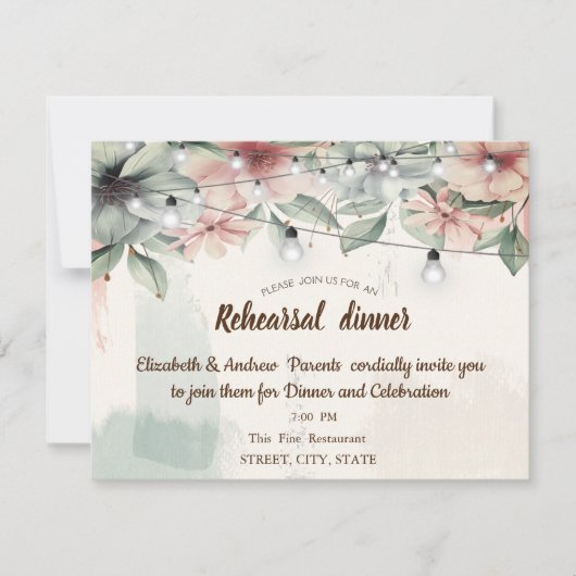 String Lights, Brush Stroke, Probe mit Blumen Einladung (Vorderseite)