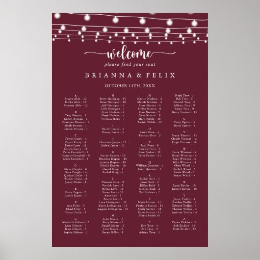 String Lights Burgundy Alphabetical Seekarte Poster (Vorne)