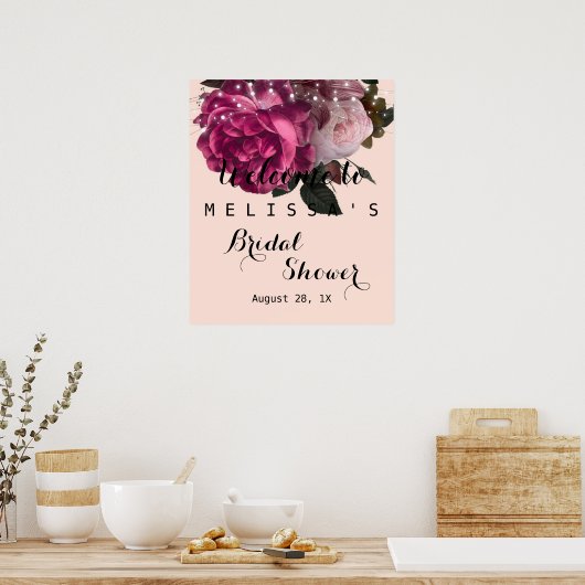 String Lights Burgundy Blume Brautparty Poster (Küche)