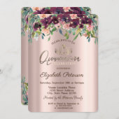 String Lights Burgundy Blume Rose Quinceañera Einladung (Vorne/Hinten)