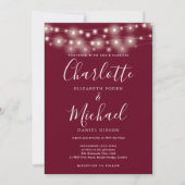 String Lights Burgundy Elegante Script Wedding Einladung (Vorderseite)