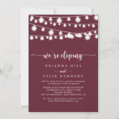 String Lights Burgundy Elopement Empfang Einladung (Vorderseite)
