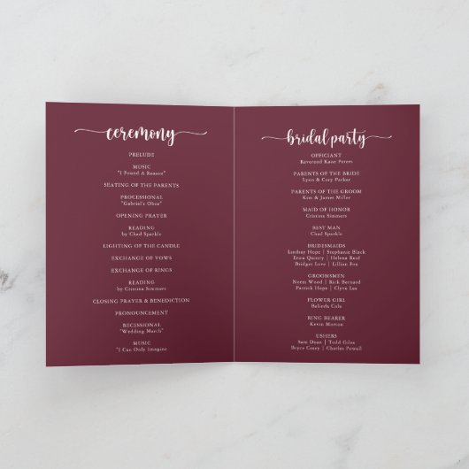 String Lights Burgundy Folded Wedding Programm (Innenseite)