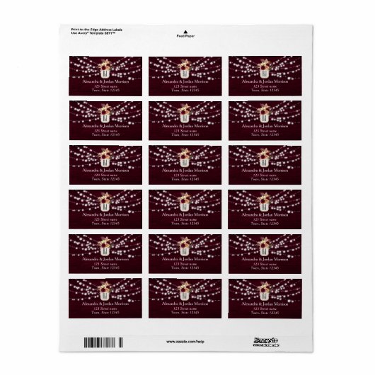 String Lights Burgundy Label Adressaufkleber (Vorne)