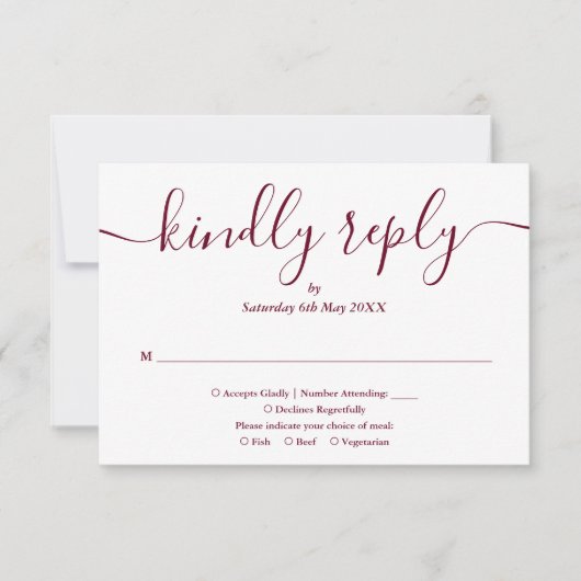 String Lights Burgundy Script Auswahl RSVP Karte (Vorderseite)