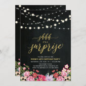 String Lights & Chalkboard Überraschung Geburtstag Einladung (Vorne/Hinten)