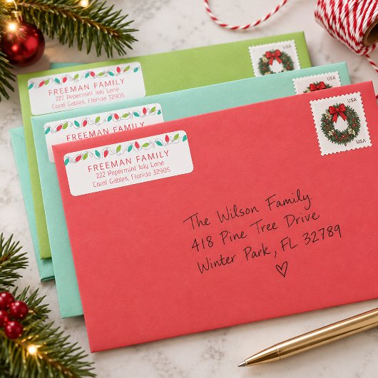 String Lights Christmas Return Address Label