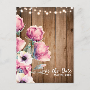 String Lights & Country Blume Save the Date Ankündigungspostkarte