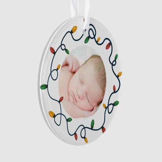 String Lights Custom Baby's First Christmas Foto Ornament (Vorderseite)