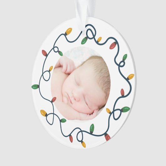 String Lights Custom Baby's First Christmas Foto Ornament (Vorderseite)
