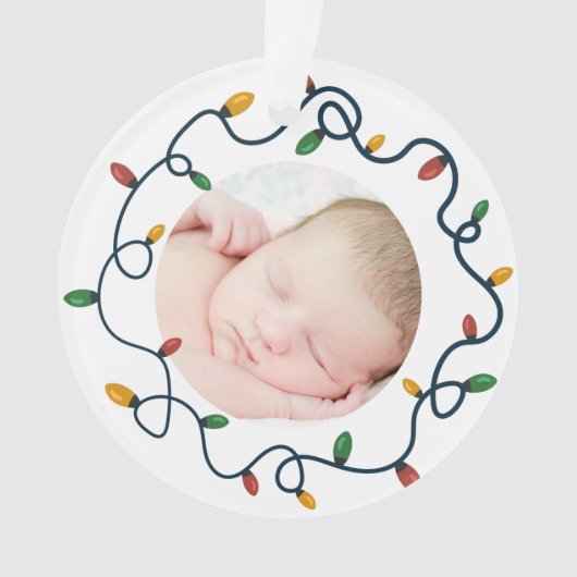 String Lights Custom Baby's First Christmas Foto Ornament (Vorderseite)