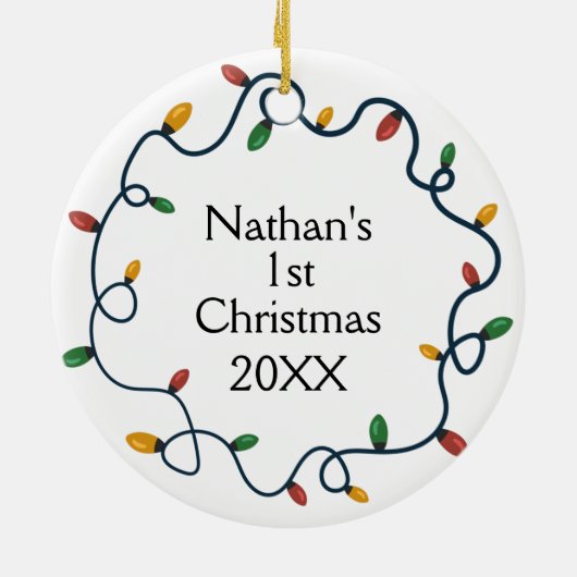 String Lights Custom Foto Baby 1. Weihnachten Keramik Ornament (Hinten)