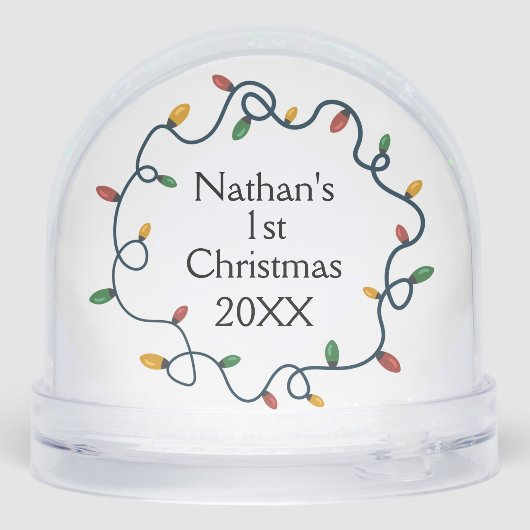 String Lights Custom Photo Baby 1st Christmas Schneekugeln (Rückseite)