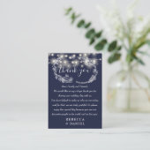 String Lights Danke Navy Blue Wedding Platzkarte (Stehend Vorderseite)