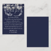 String Lights Danke Navy Blue Wedding Platzkarte (Vorne/Hinten)